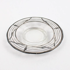 Vintage Silver Overlay Glass Saucer 6.25 Inch
