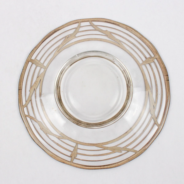 Vintage Silver Overlay Glass Saucer 6.25 Inch