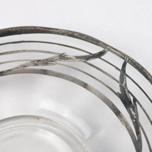 Vintage Silver Overlay Glass Saucer 6.25 Inch