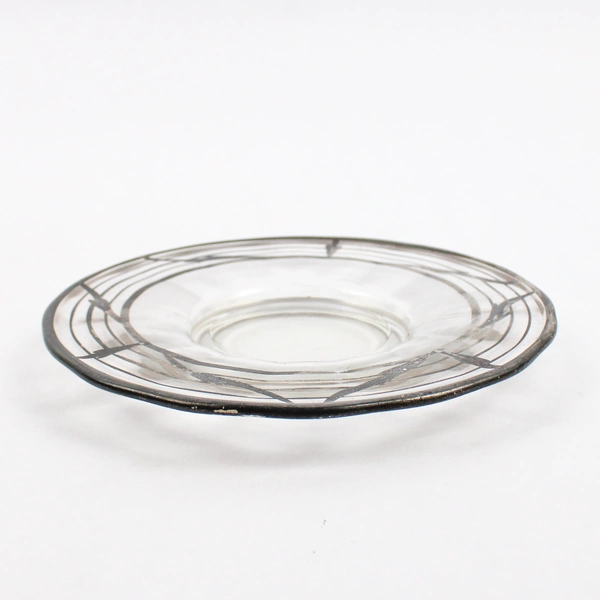 Vintage Silver Overlay Glass Saucer 6.25 Inch