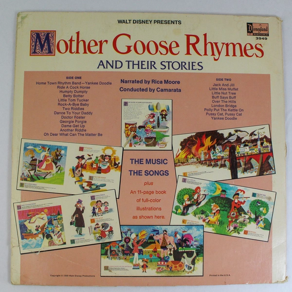 Walt Disney Mother Goose Rhymes Vinyl LP 3949 - Used, Faint Scratches, As-Is