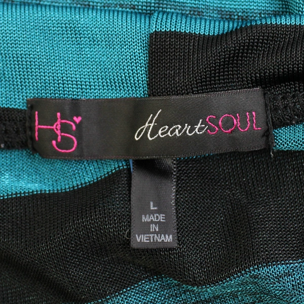 Heartsoul Blue Black Striped T-Shirt Short Sleeve Cowl Neck Women's Size Large