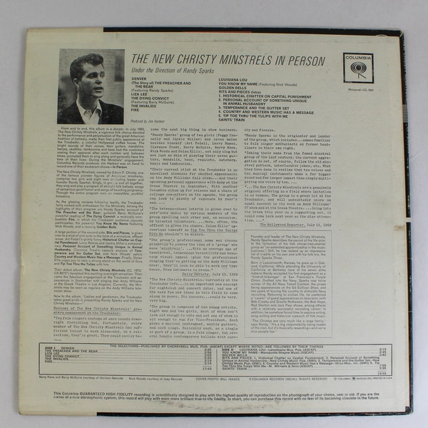The New Christy Minstrels In Person LP Record 1963 Columbia CL 1941 Promo