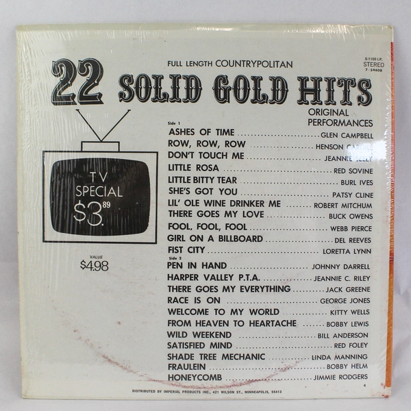 Countrypolitan Hits LP Vinyl 1970 Crystal Corporation Compilation Record