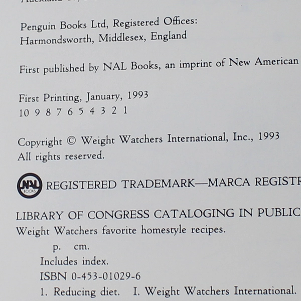 Favorite Homestyle Recipes Weight Watchers 1993 Hardcover