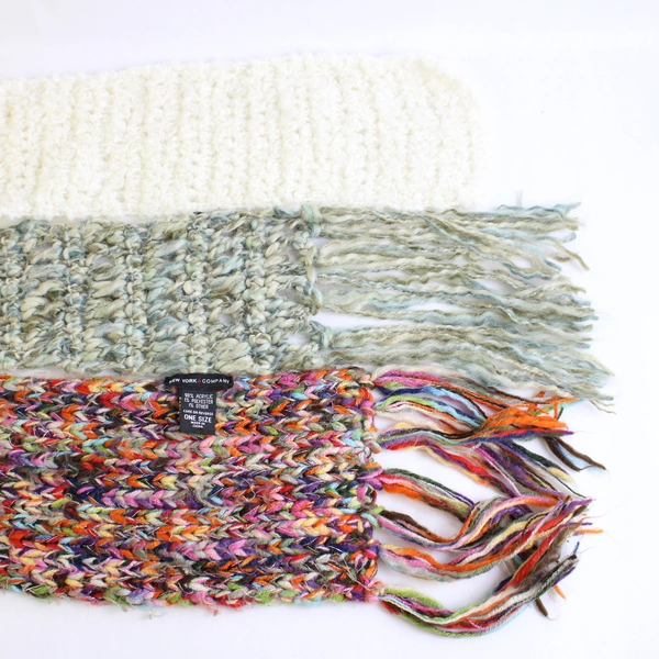 Lot of 3 Knit Winter Scarves Multicolor Yarn