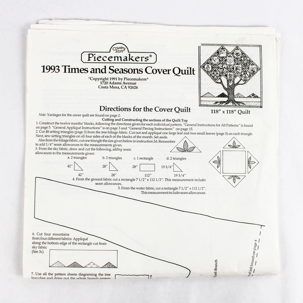 1993 Piecemakers Times & Seasons Quilt Pattern Cover Quilt