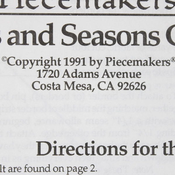 1993 Piecemakers Times & Seasons Quilt Pattern Cover Quilt