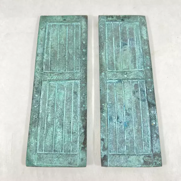 Lot of 2 Vintage Chinese Bronze Plaques With Praying Man Pattern 5.75 x1.75 Inch