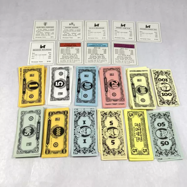 Monopoly Replacement Parts Money 4 Railroad 2 Utilities And 3 Property Cards 
