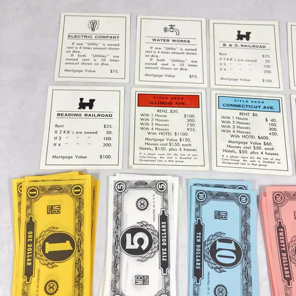 Monopoly Replacement Parts Money 4 Railroad 2 Utilities And 3 Property Cards 