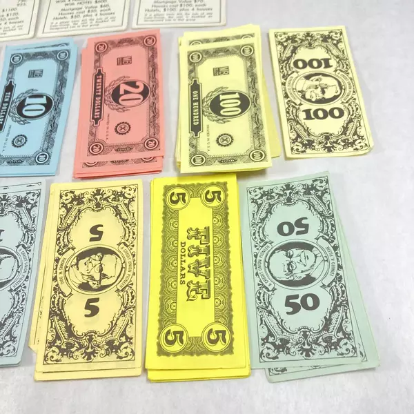 Monopoly Replacement Parts Money 4 Railroad 2 Utilities And 3 Property Cards 