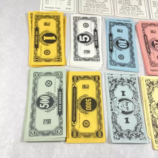 Monopoly Replacement Parts Money 4 Railroad 2 Utilities And 3 Property Cards 