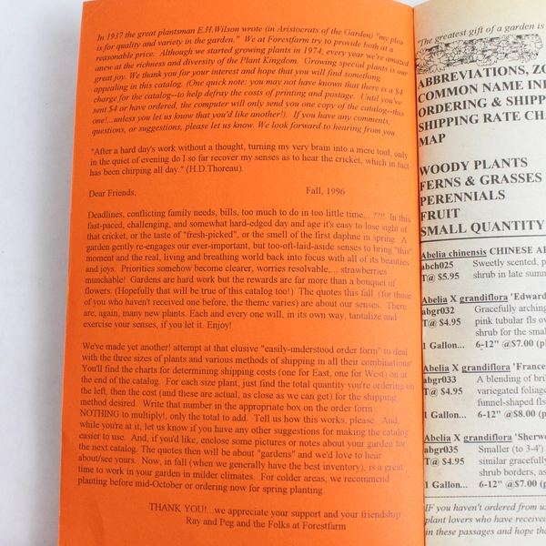 Forest Farm Fall 1996 Book on Ornamental & Useful Plants - Good Condition