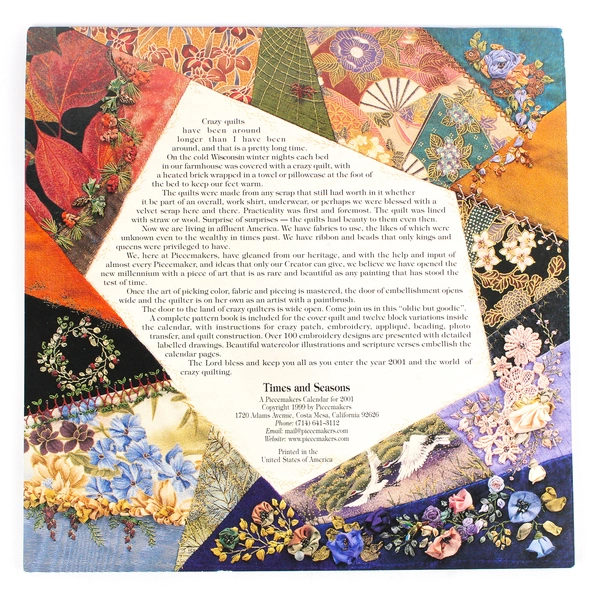 Vintage Piecemakers Times & Seasons Calendar and Quilt Book For 2001