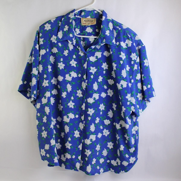 VTG Tickets Timeless Clothing Blue Floral Pattern Button-Up Women's Size 22