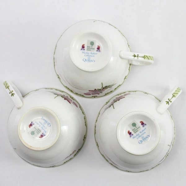 Set of 3 Queen's China Nicolas Robert Recueil des Fleur Tea Cups