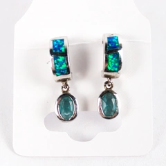 925 Sterling Silver Blue Fire Synthetic Opal Inlaid Stud Earrings
