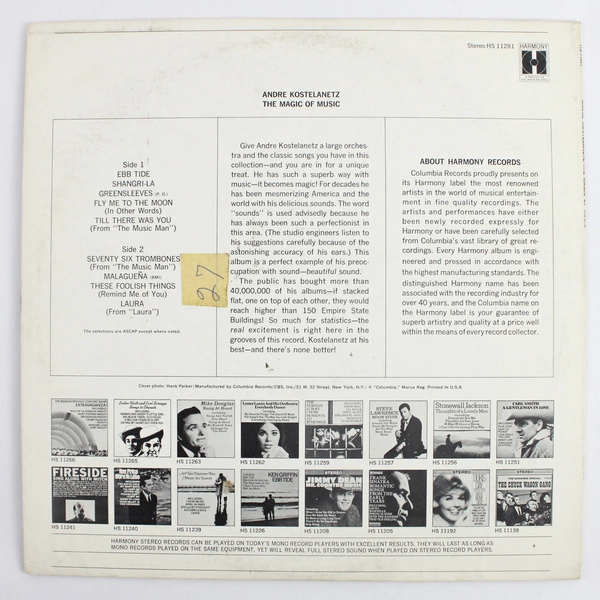 Vintage Andre Kostelanetz The Magic Of Music Vinyl Record 1968 Harmony