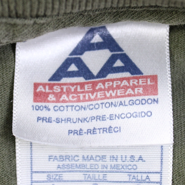 Alstyle Apparel & Activewear Green T-Shirt 'Full Blown' w/ Lady On Engine Size L