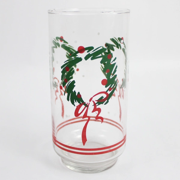 Lot of 3 Libbey Christmas Wreath Tumblers 5.75 in Tall Holiday Glasses