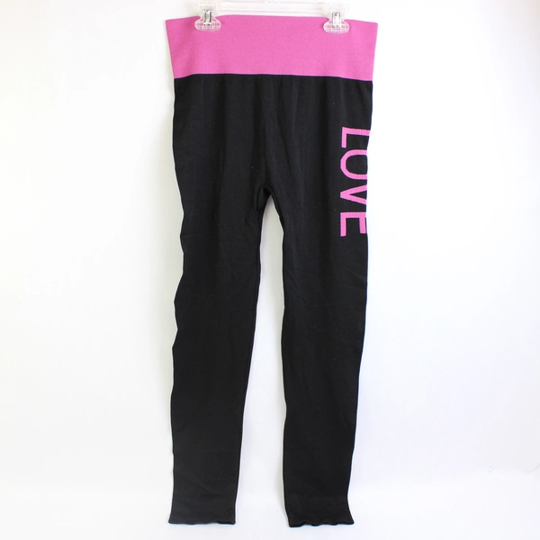 A&O International Pink & Black Wide Waistband Athleisure Leggings Women's Sz 4P