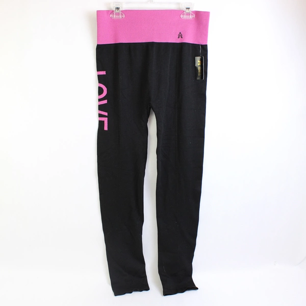 A&O International Pink & Black Wide Waistband Athleisure Leggings Women's Sz 4P