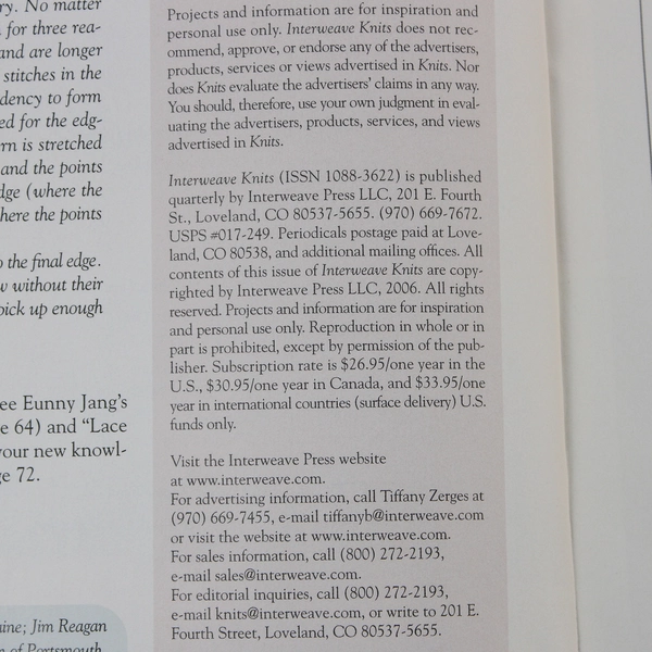 Lot Of 3 Interweave Knits Magazines 2006 Spring Summer Fall