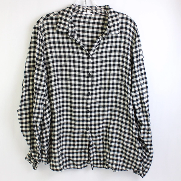 BeachLunchLonge Black and White Gingham Button-Up Women's Size XL