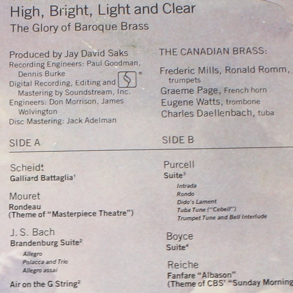 The Canadian Brass High Bright Light & Clear Vinyl LP Record ARC14574 1983