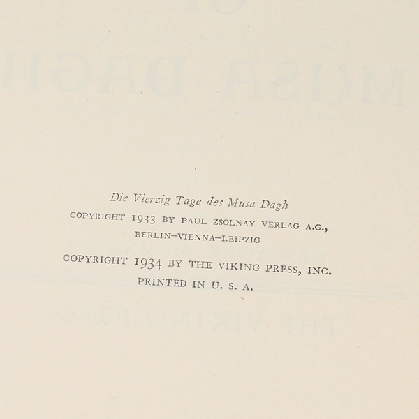 The Forty Days Of Musa Dagh By Franz Werfel 1934 Hardcover