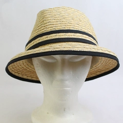 Betmar Women's Fedora Style Straw Hat With Black Trim 22 Inch Medium
