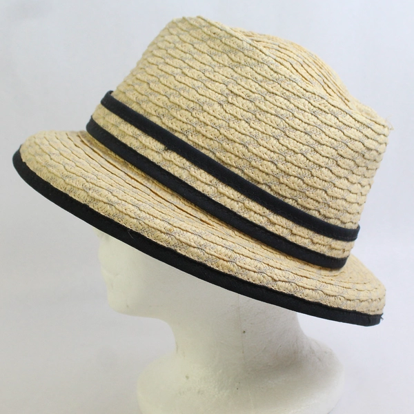 Betmar Women's Fedora Style Straw Hat With Black Trim 22 Inch Medium