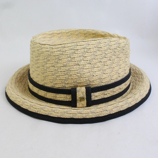 Betmar Women's Fedora Style Straw Hat With Black Trim 22 Inch Medium