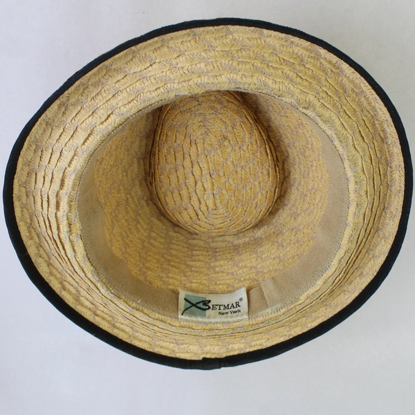 Betmar Women's Fedora Style Straw Hat With Black Trim 22 Inch Medium