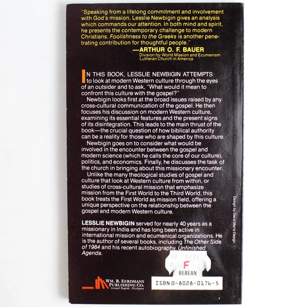 Foolishness To The Greeks by Lesslie Newbigin 1988 Paperback