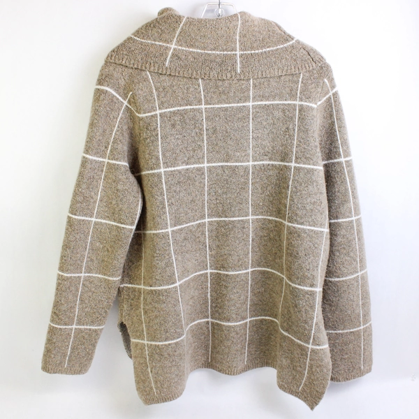 Evolution by Cyrus Taupe and White Grid Pattern Cowl Neck Sweater Women's XL