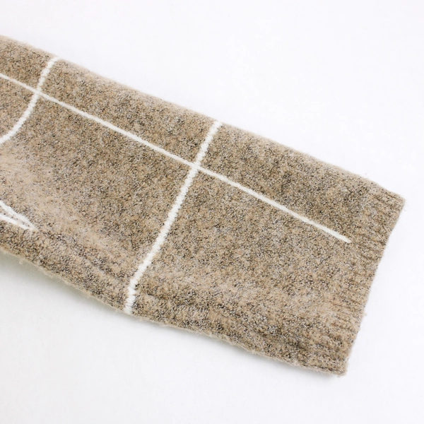 Evolution by Cyrus Taupe and White Grid Pattern Cowl Neck Sweater Women's XL