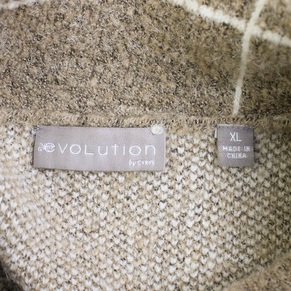 Evolution by Cyrus Taupe and White Grid Pattern Cowl Neck Sweater Women's XL
