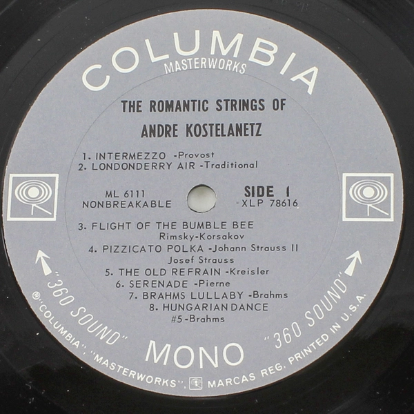 The Romantic Strings of Andre Kostelanetz LP Vinyl Record Columbia ML 6111