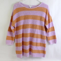 J. Jill Lavender Purple & Orange Striped Open Knit Sweater Women's Sz Small