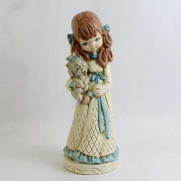 Vintage Holland Mold Bank Painted Girl Holding A Puppy Figurine