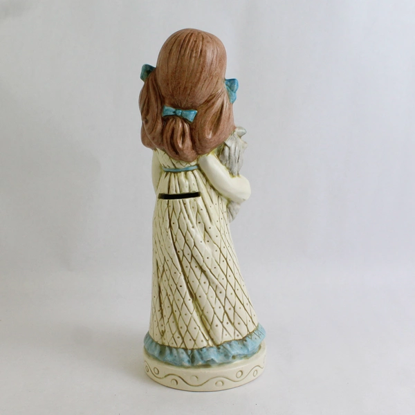 Vintage Holland Mold Bank Painted Girl Holding A Puppy Figurine