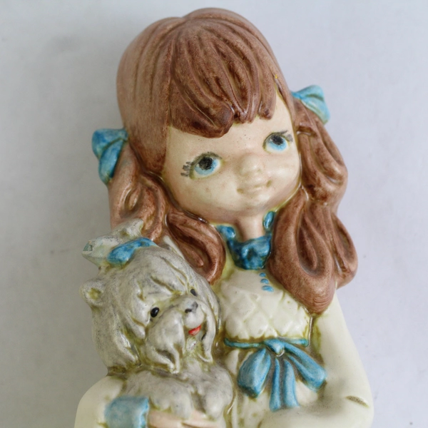 Vintage Holland Mold Bank Painted Girl Holding A Puppy Figurine