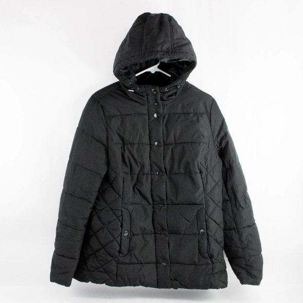 St. John's Bay Black Hooded Puffer Jacket Women's Size Large