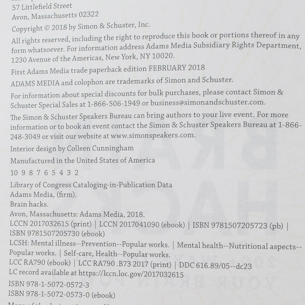 Brain Hacks by Adams Media 2018 PB - Manage Emotions & Unlock Creativity