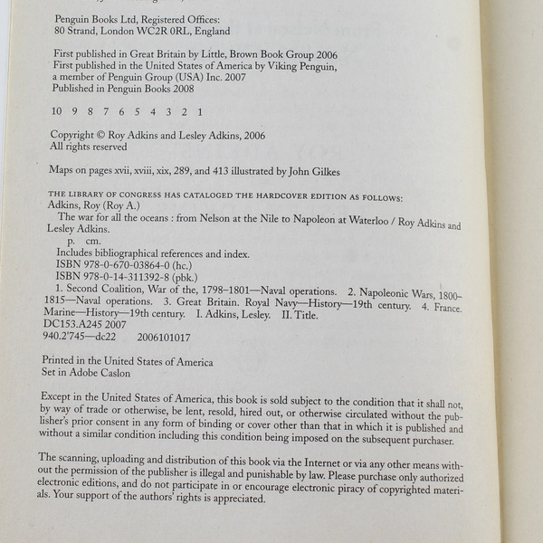 The War for All the Oceans Lesley Adkins Roy Adkins 2008 Penguin Paperback