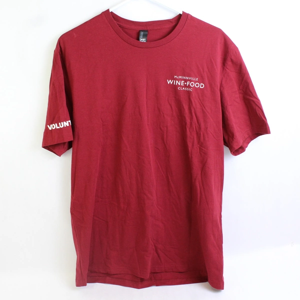 District McMinnville Wine + Fine Classic Les Schwab Red T-Shirt Size L