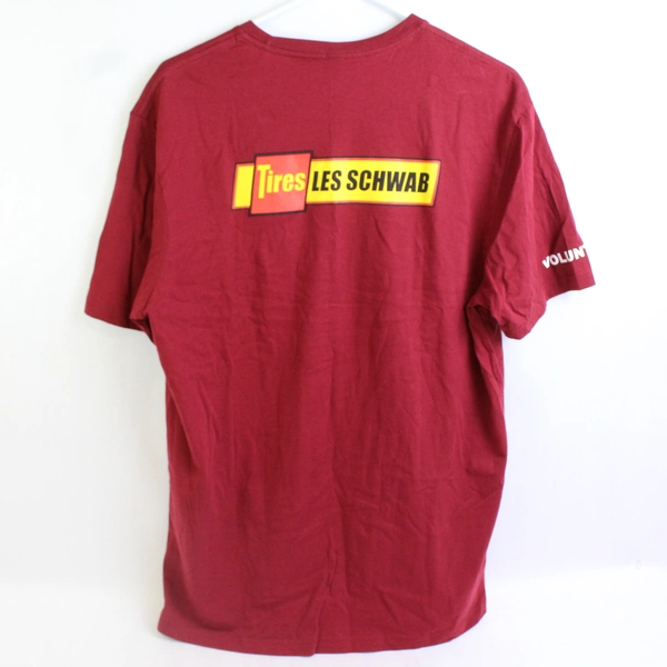 District McMinnville Wine + Fine Classic Les Schwab Red T-Shirt Size L