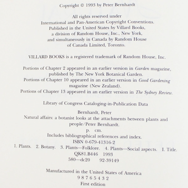 Natural Affairs by Peter Bernhardt 1993 First Edition Hardcover Dust Jacket